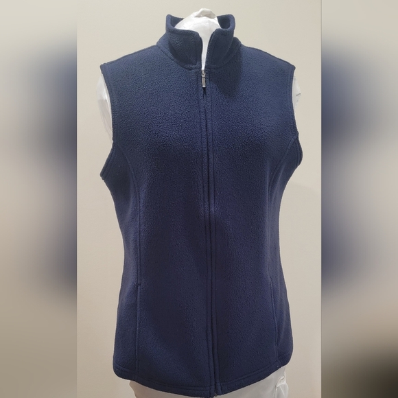 WOMEN'S L.L.BEAN SCHOOL UNIFORM THERMACHECK FLEECE NAVY VEST (sz M) - Picture 1 of 4